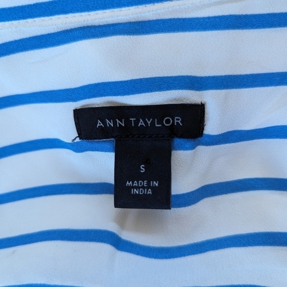 Ann Taylor Blue White Striped V-Neck Oversized Flirty Blouse Top Size S - Picture 6 of 10